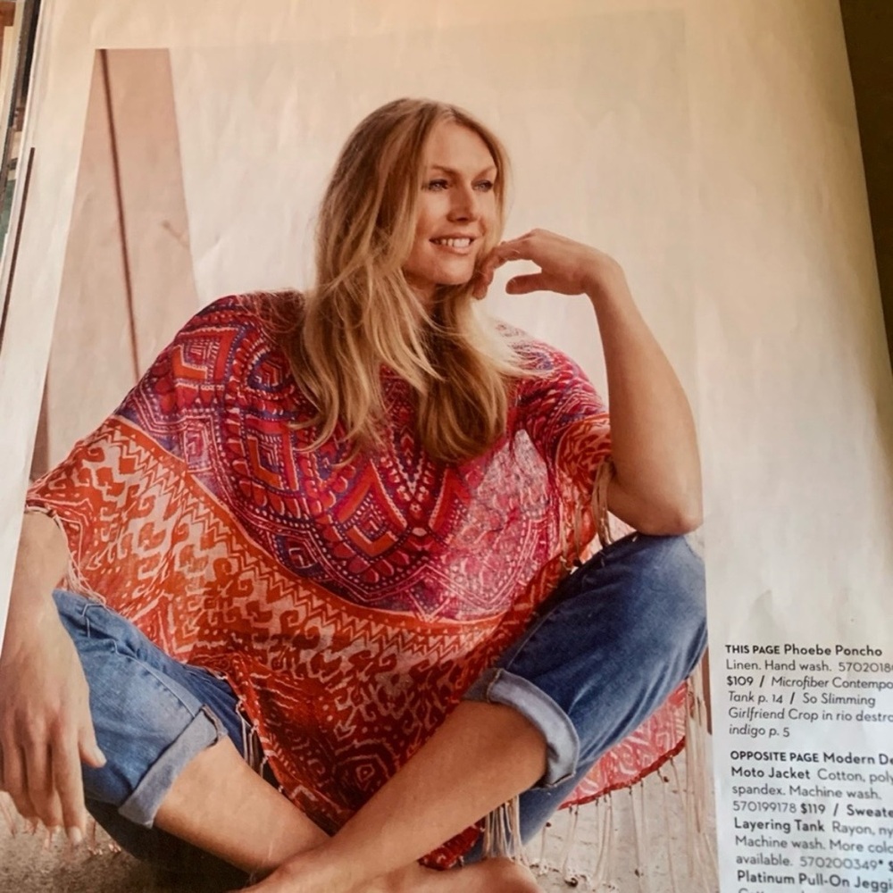 Chico's Phoebe Linen Poncho Multicolor O/S Fringe Lightweight Boho Hipster - Picture 13 of 13